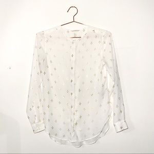 H&M White and Gold Metallic Blouse